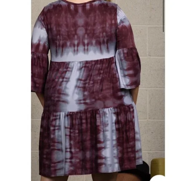 NWOT Burgundy Tie Dye Plus Size Casual Midi Dress with Side  Pockets. Bohemian - Picture 3 of 7